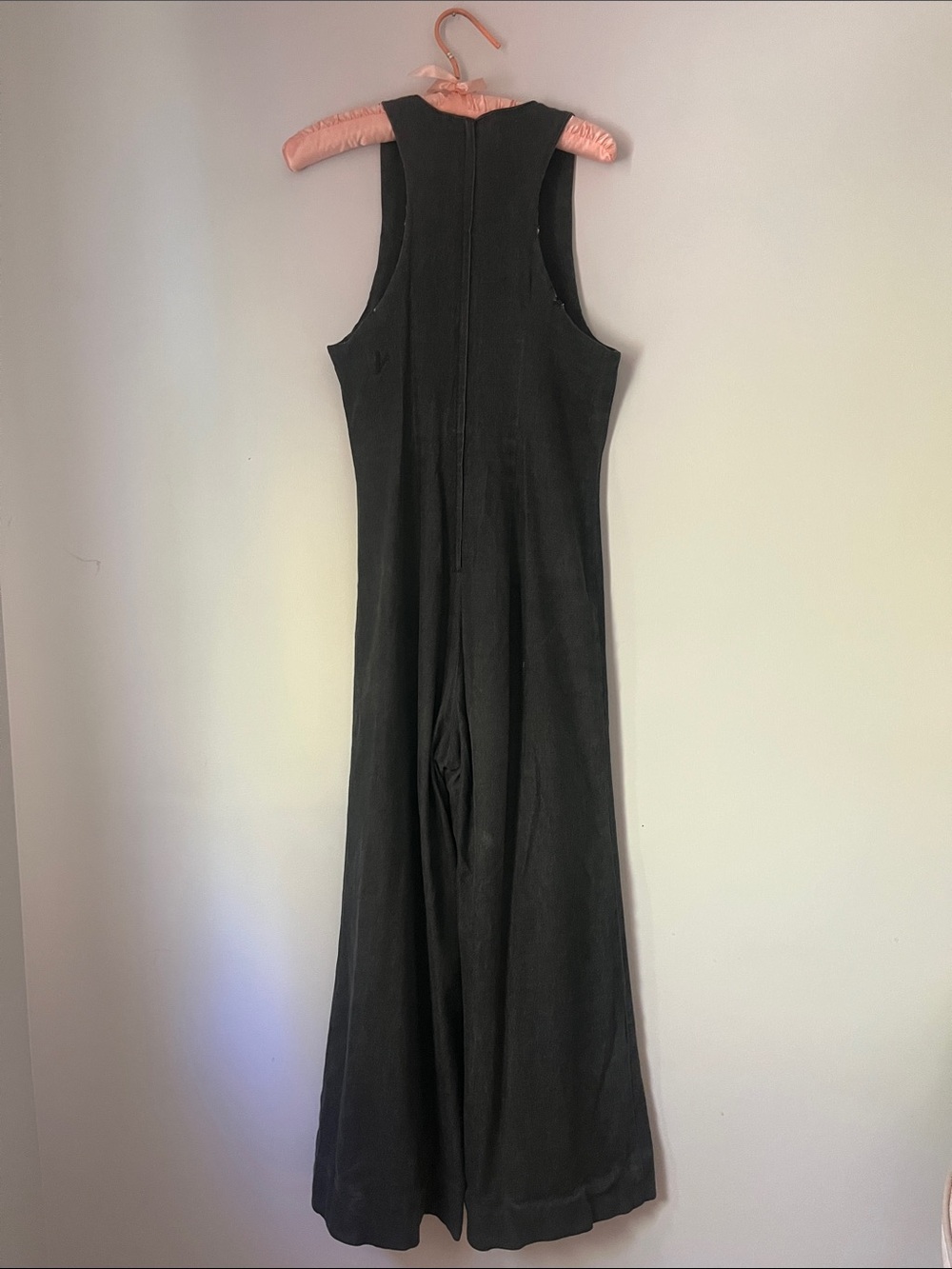 Vintage Sleeveless Black Denim Wide Leg U Neck Jumpsuit - Picture 2 of 4